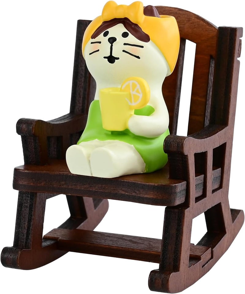 Mevodeata Cute Mini Cat Figurine with Rocking Chair - Resin Collectible Desk Decor, 1.5" Tiny Cat Statue for Home & Office - Gift for Cat Lovers - Image 1